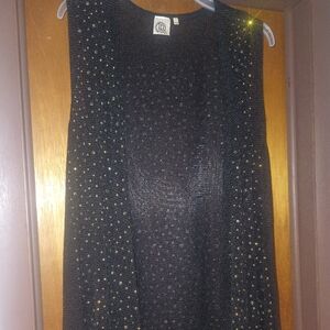 Long rhinestone sweater/mesh vest! Blk. Med. Bling!